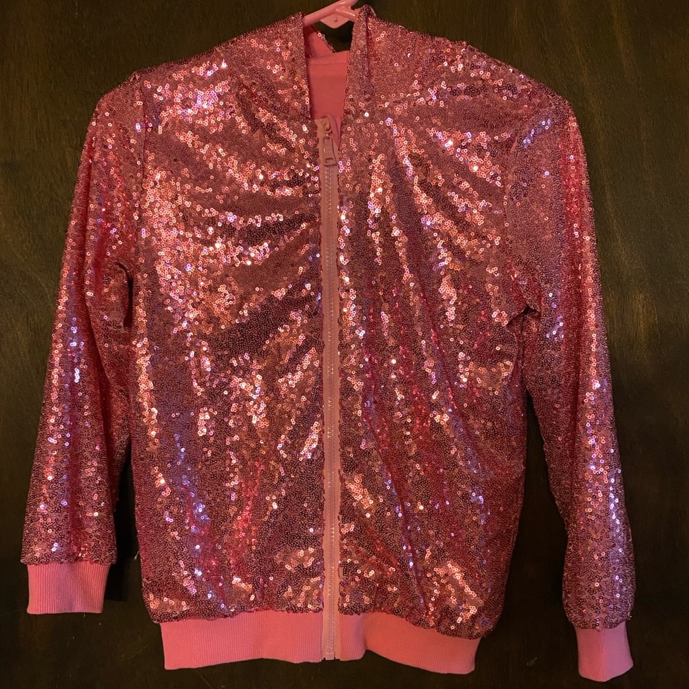 Pink Sequined Hoodie Zip Up Jacket